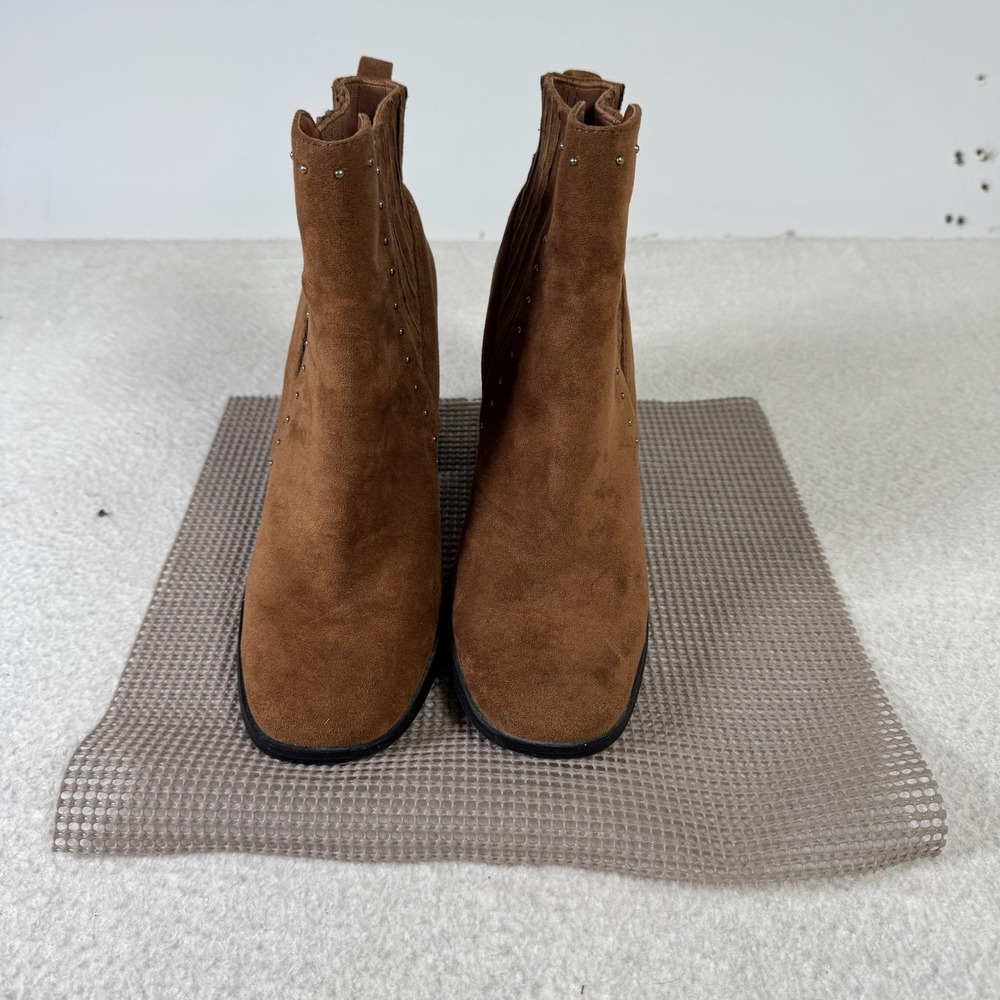 Forever 21 Ankle Boots Women 7 Brown Excellent Studded Block Heel Square Toe